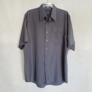 ARROW Men's Gray Short Sleeve Ultra Silk Dress Shirt 16-16.5” Neck, Size Large